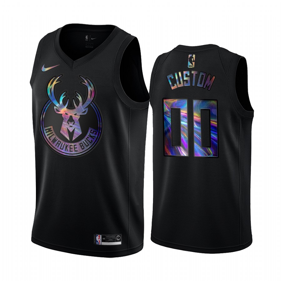Milwaukee Bucks Custom #00 Jersey Iridescent Holographic Black Limited Edition