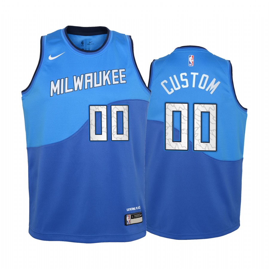 Milwaukee Bucks Custom City Edition Blue Youth Jersey - New Uniform