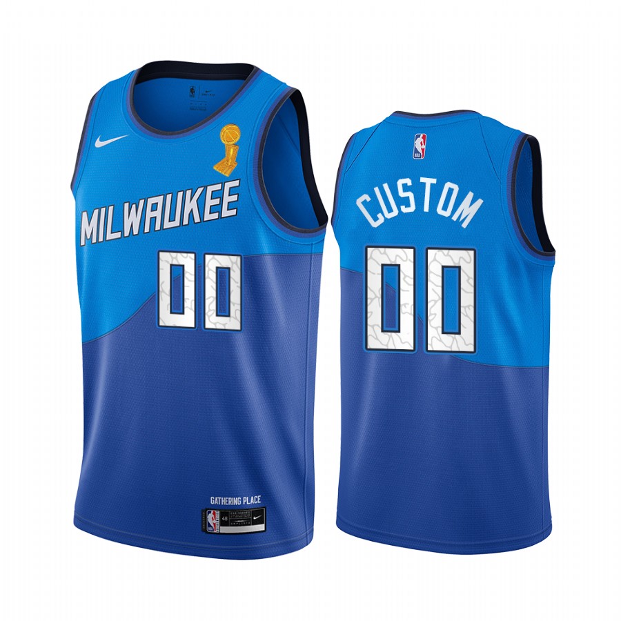 Milwaukee Bucks Custom Finals Champions Jersey Blue City Edition #00
