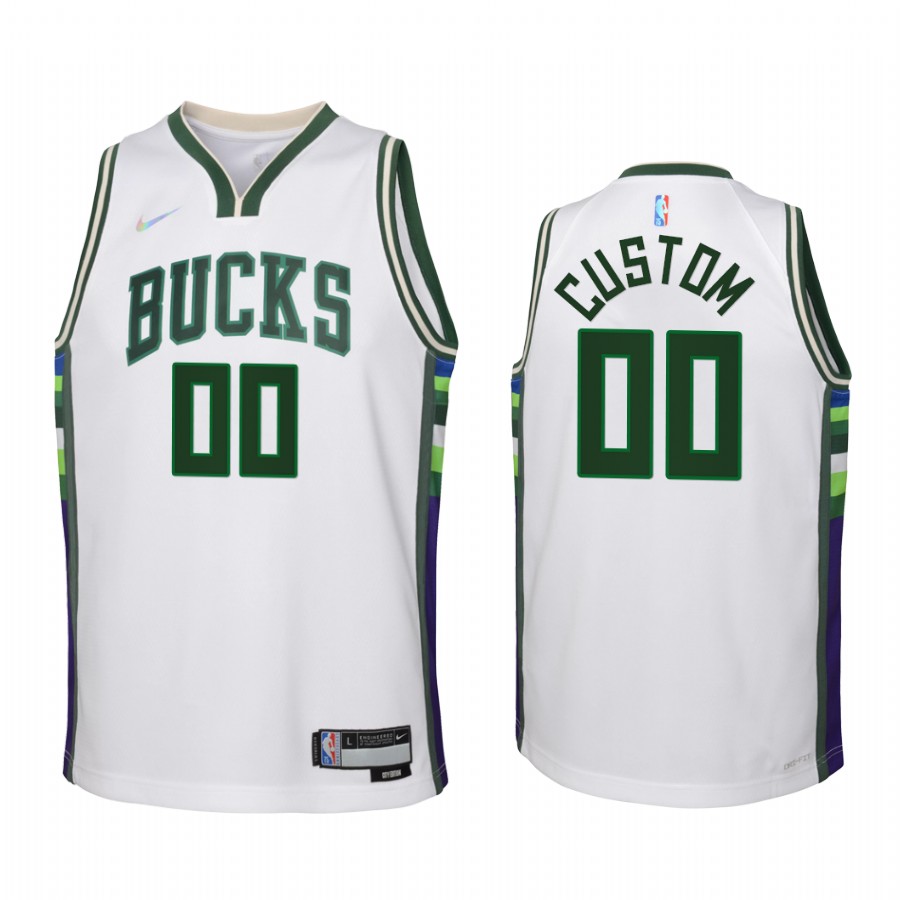 Milwaukee Bucks Custom City Edition White Youth Jersey 75th Season #00