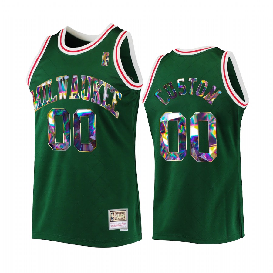 Milwaukee Bucks Custom Green 75th Diamond Badge Men Jersey Throwback