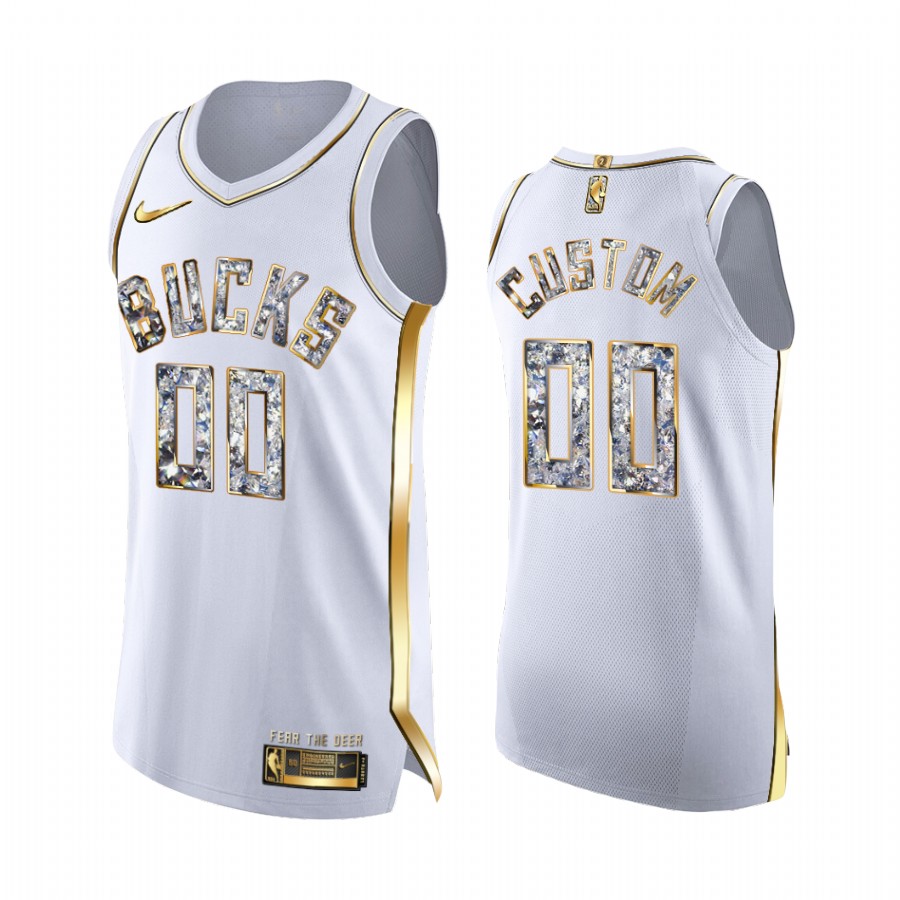 Milwaukee Bucks Custom White Diamond Edition Jersey Playoffs #00