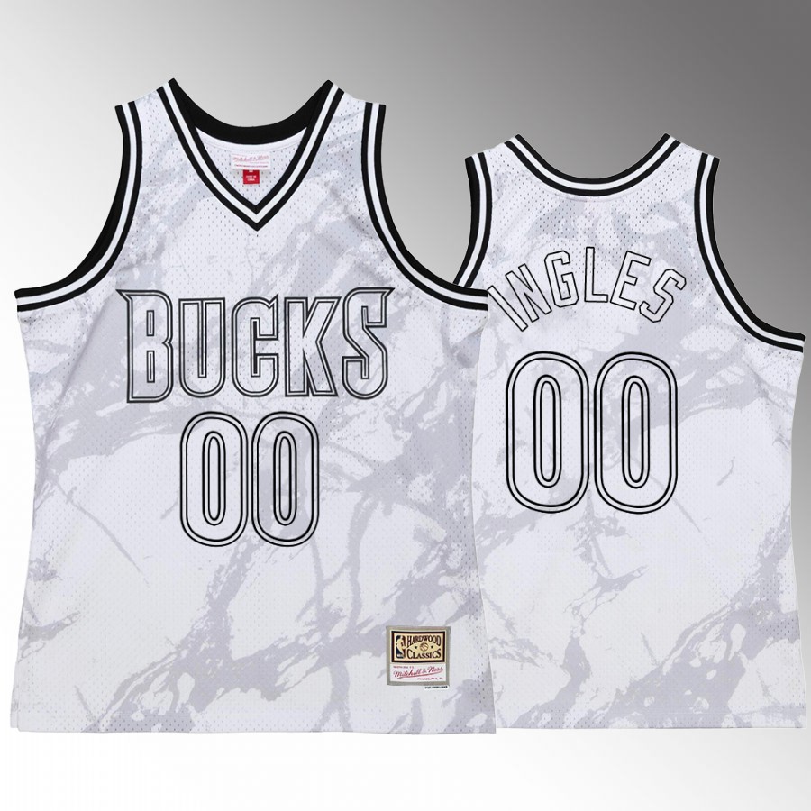 Milwaukee Bucks Custom White Marble Men Jersey Hardwood Classics