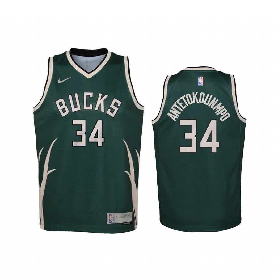 Milwaukee Bucks Giannis Antetokounmpo Earned Edition Green Youth Jersey Swingman #34