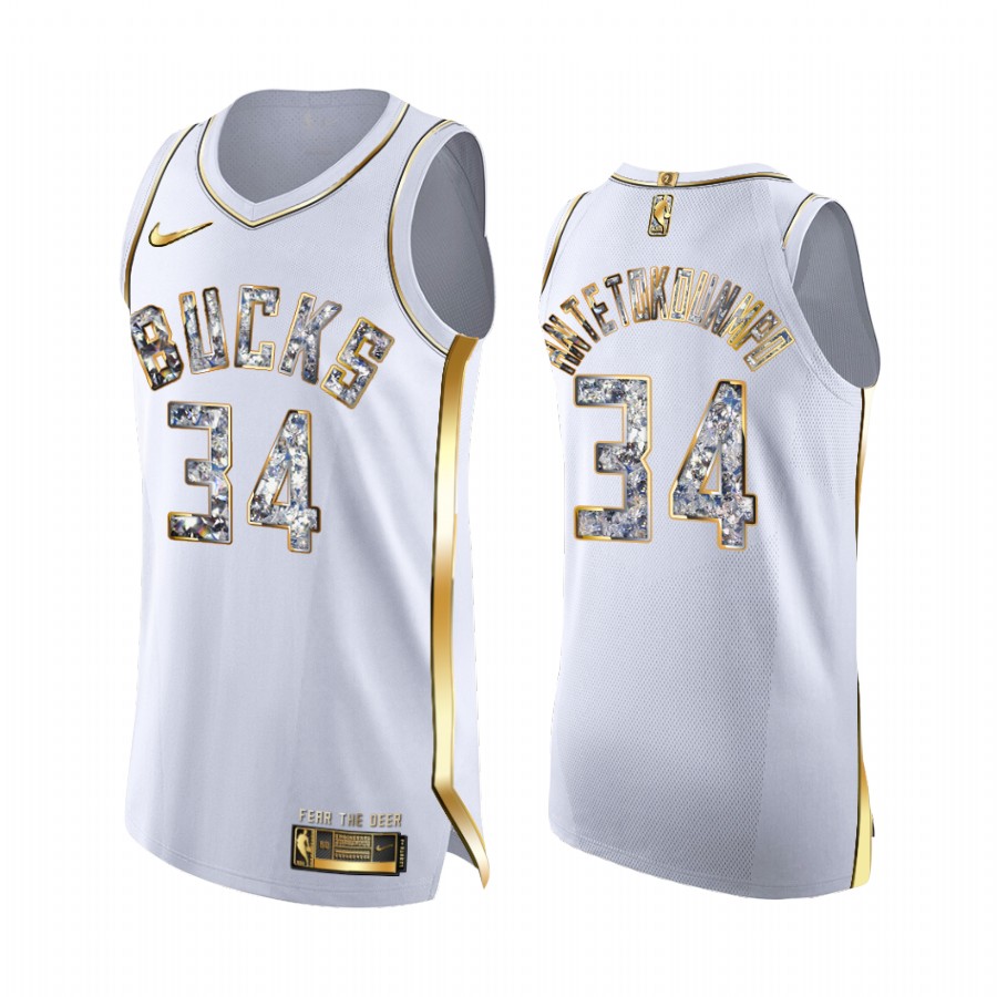 Milwaukee Bucks Giannis Antetokounmpo White Diamond Edition Jersey Playoffs #34