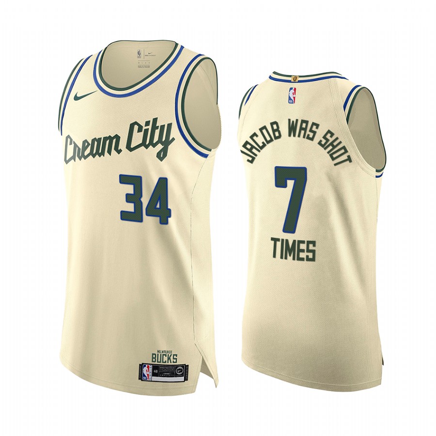 Milwaukee Bucks Jacob was shot 7 times Giannis Antetokounmpo Cream social justice Jersey