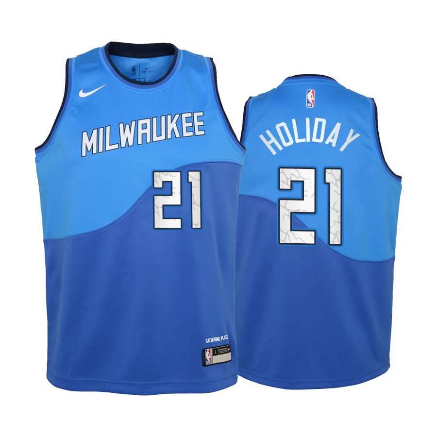 Milwaukee Bucks Jrue Holiday City Edition Blue Youth Jersey - New Uniform