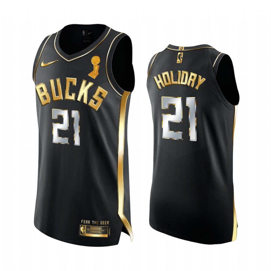 Milwaukee Bucks Jrue Holiday Finals Champions Jersey Black Golden Edition #21