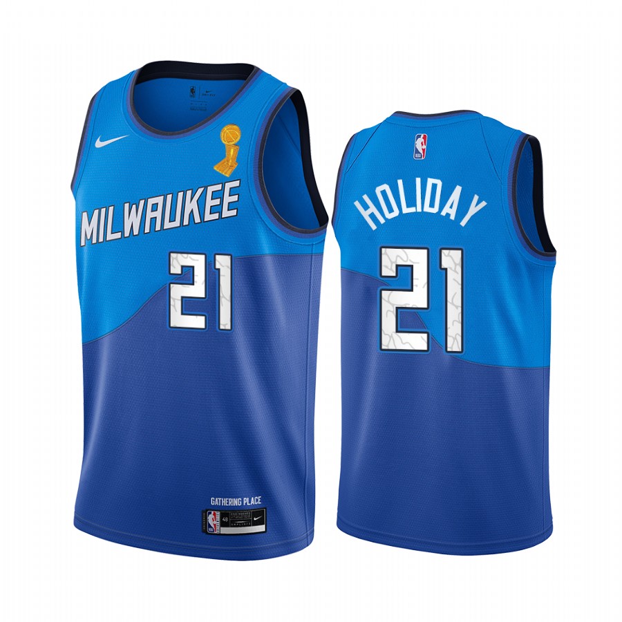 Milwaukee Bucks Jrue Holiday Finals Champions Jersey Blue City Edition #21