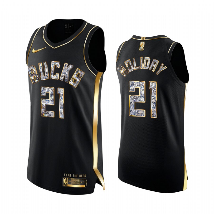 Milwaukee Bucks Jrue Holiday Black Golden Diamond Edition Jersey Playoffs #21