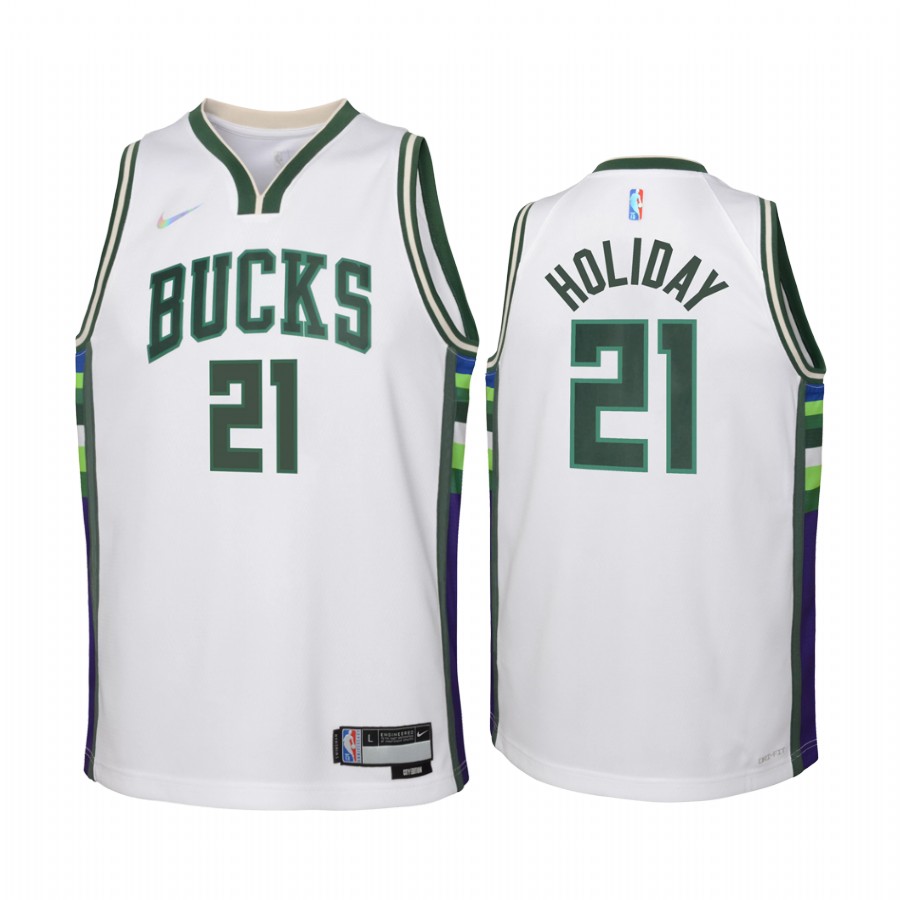 Milwaukee Bucks Jrue Holiday City Edition White Youth Jersey 75th Season #21