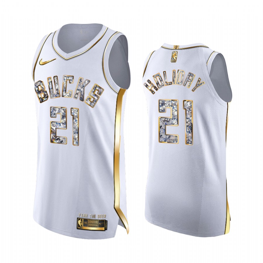 Milwaukee Bucks Jrue Holiday White Diamond Edition Jersey Playoffs #21
