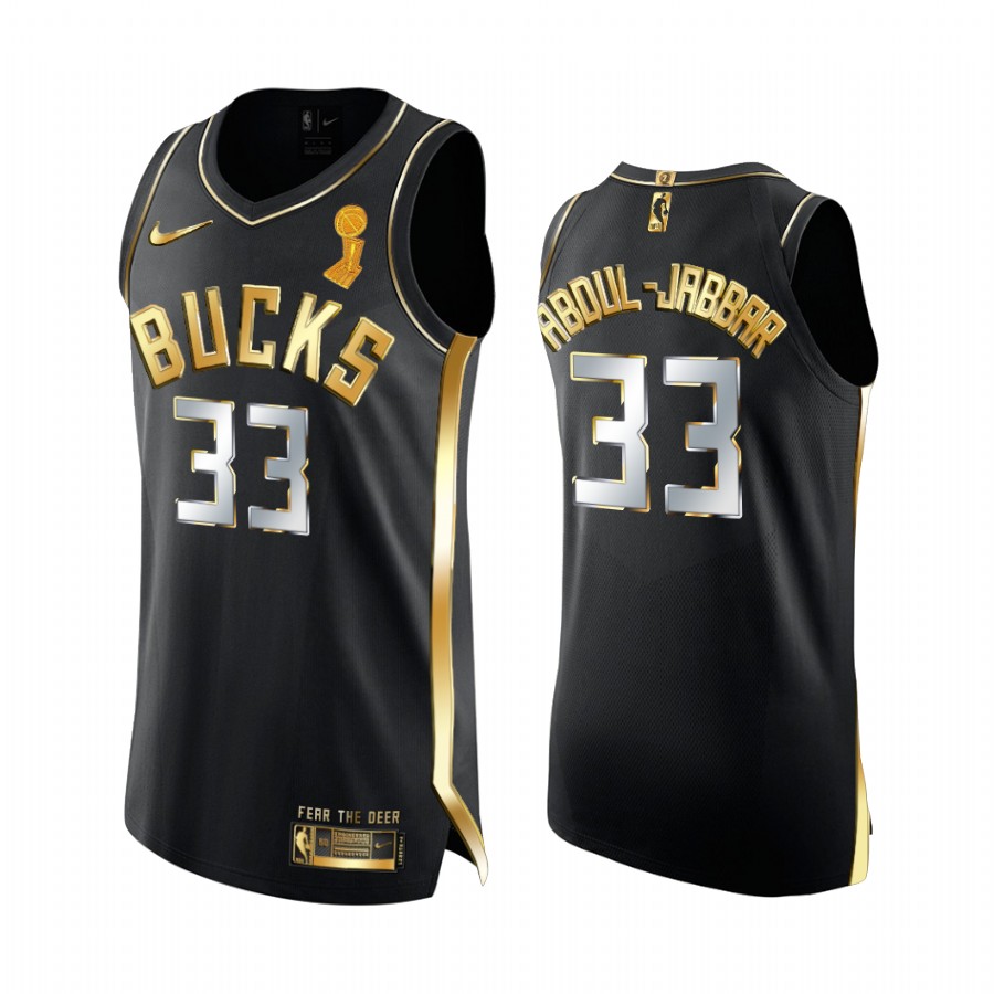 Milwaukee Bucks Kareem Abdul-Jabbar Finals Champions Jersey Black Golden Edition #33
