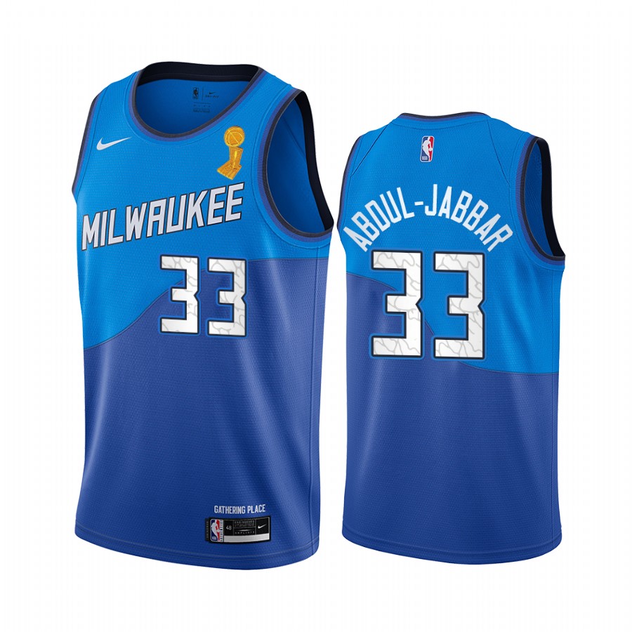 Milwaukee Bucks Kareem Abdul-Jabbar Finals Champions Jersey Blue City Edition #33