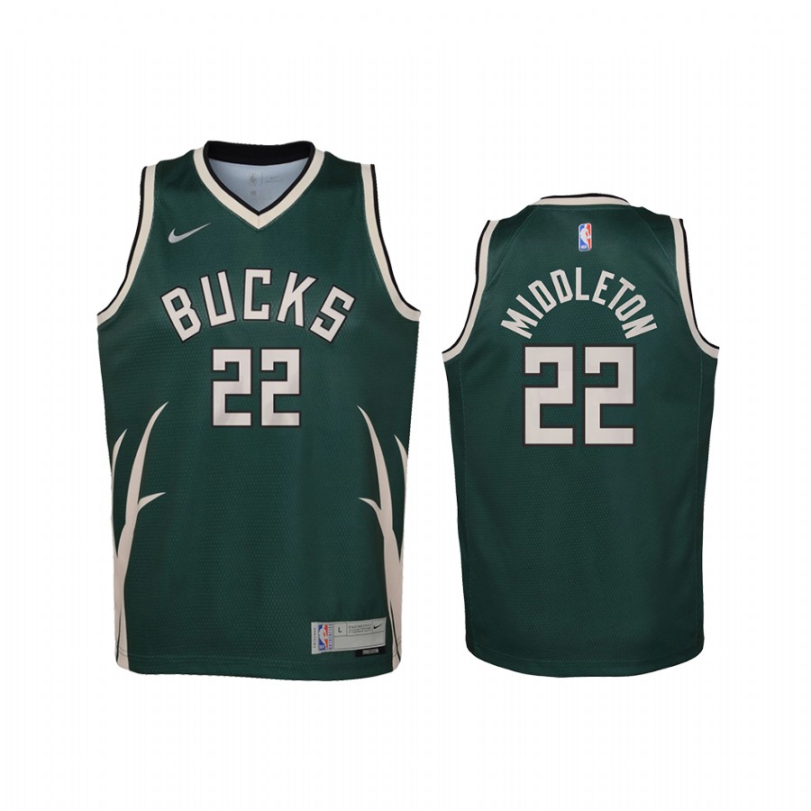 Milwaukee Bucks Khris Middleton Earned Edition Green Youth Jersey Swingman #22