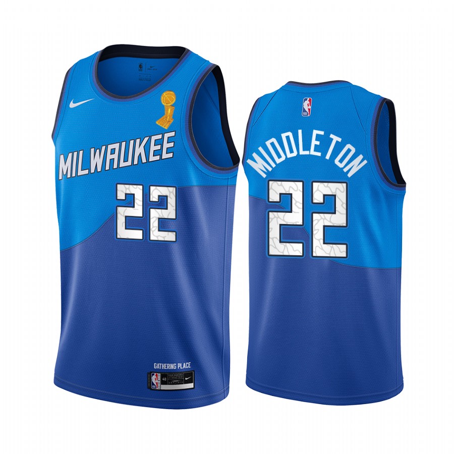 Milwaukee Bucks Khris Middleton Finals Champions Jersey Blue City Edition #22