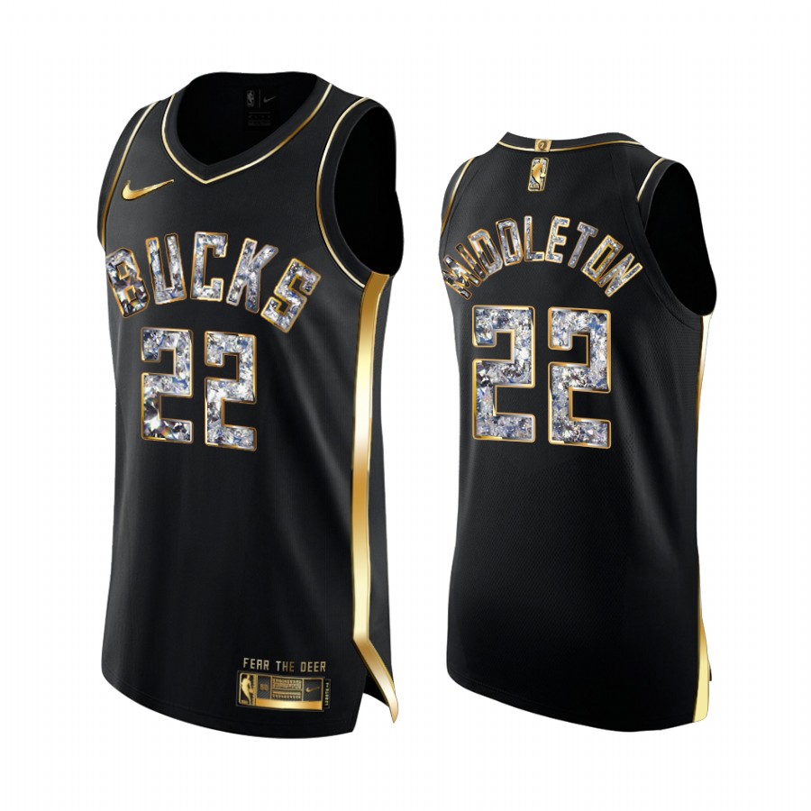 Milwaukee Bucks Khris Middleton Black Golden Diamond Edition Jersey Playoffs #22