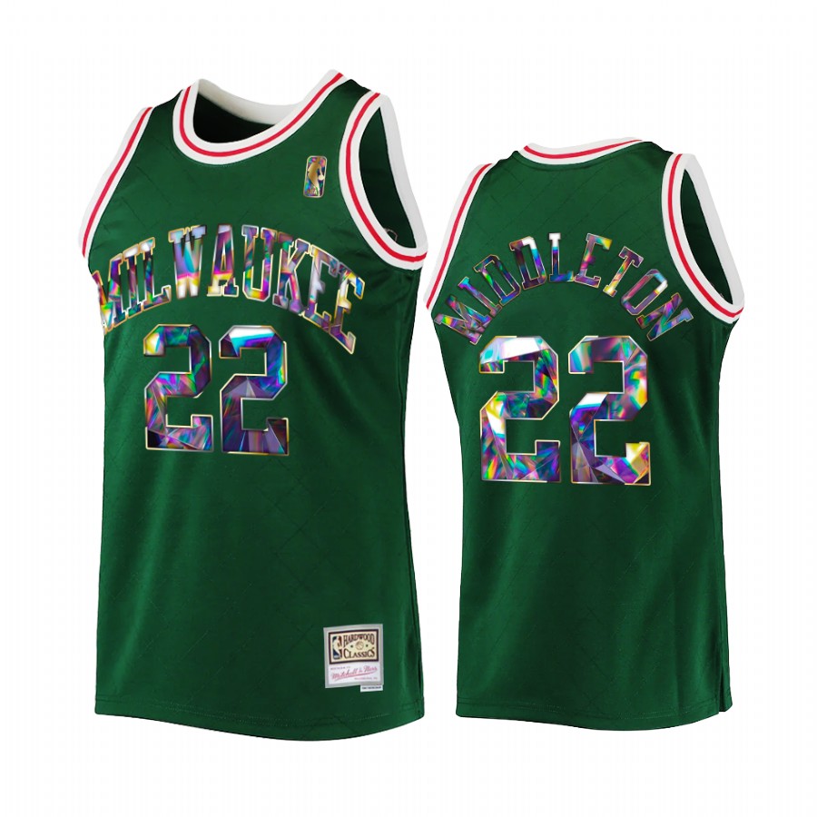 Milwaukee Bucks Khris Middleton Green 75th Diamond Badge Men Jersey Throwback