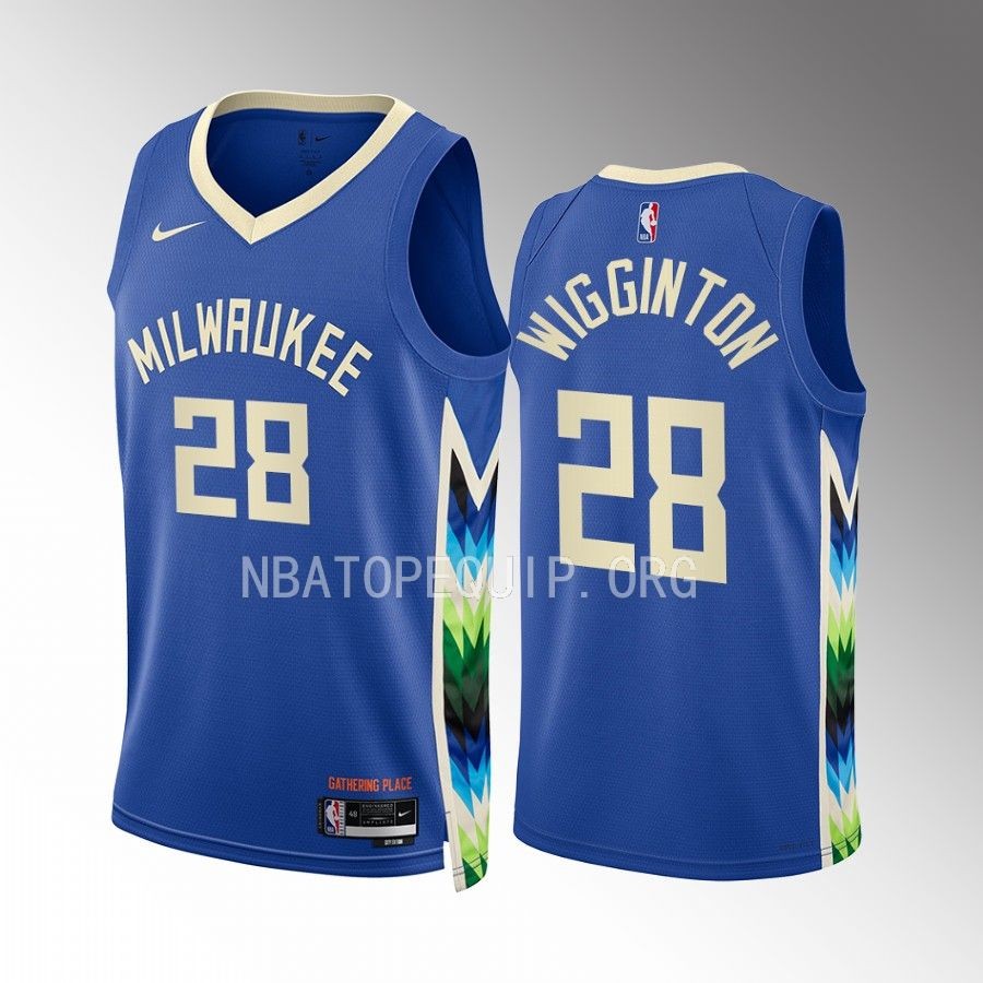 Milwaukee Bucks Lindell Wigginton City Edition Blue #28 Jersey Swingman