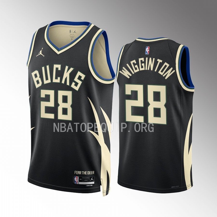 Milwaukee Bucks Lindell Wigginton Statement Edition Black #28 Jersey Swingman