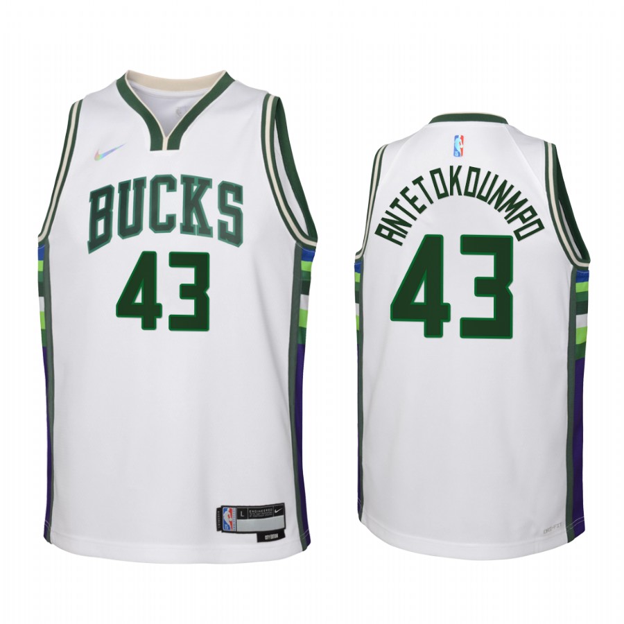 Milwaukee Bucks Thanasis Antetokounmpo City Edition White Youth Jersey 75th Season #43