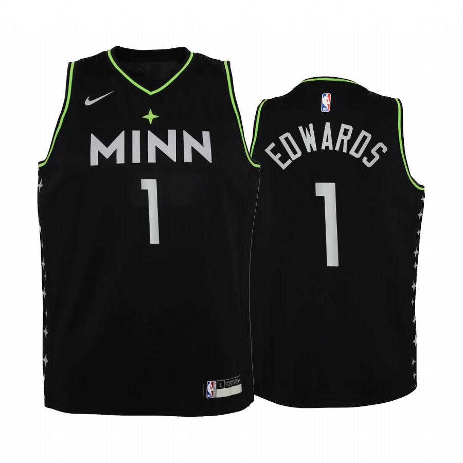 Minnesota Timberwolves Anthony Edwards City Black Youth Jersey -