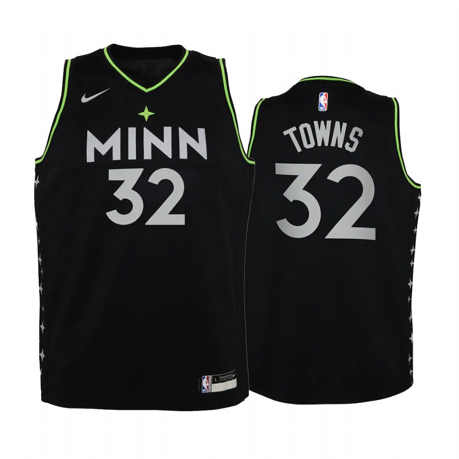 Minnesota Timberwolves Karl-Anthony Towns City Edition Black Youth Jersey - New Uniform