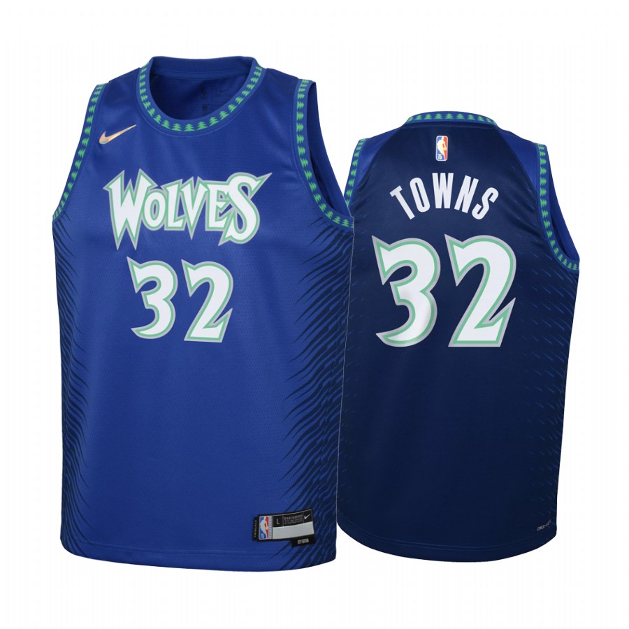 Minnesota Timberwolves Karl-Anthony Towns City Edition Blue Youth Jersey 75th Season #32