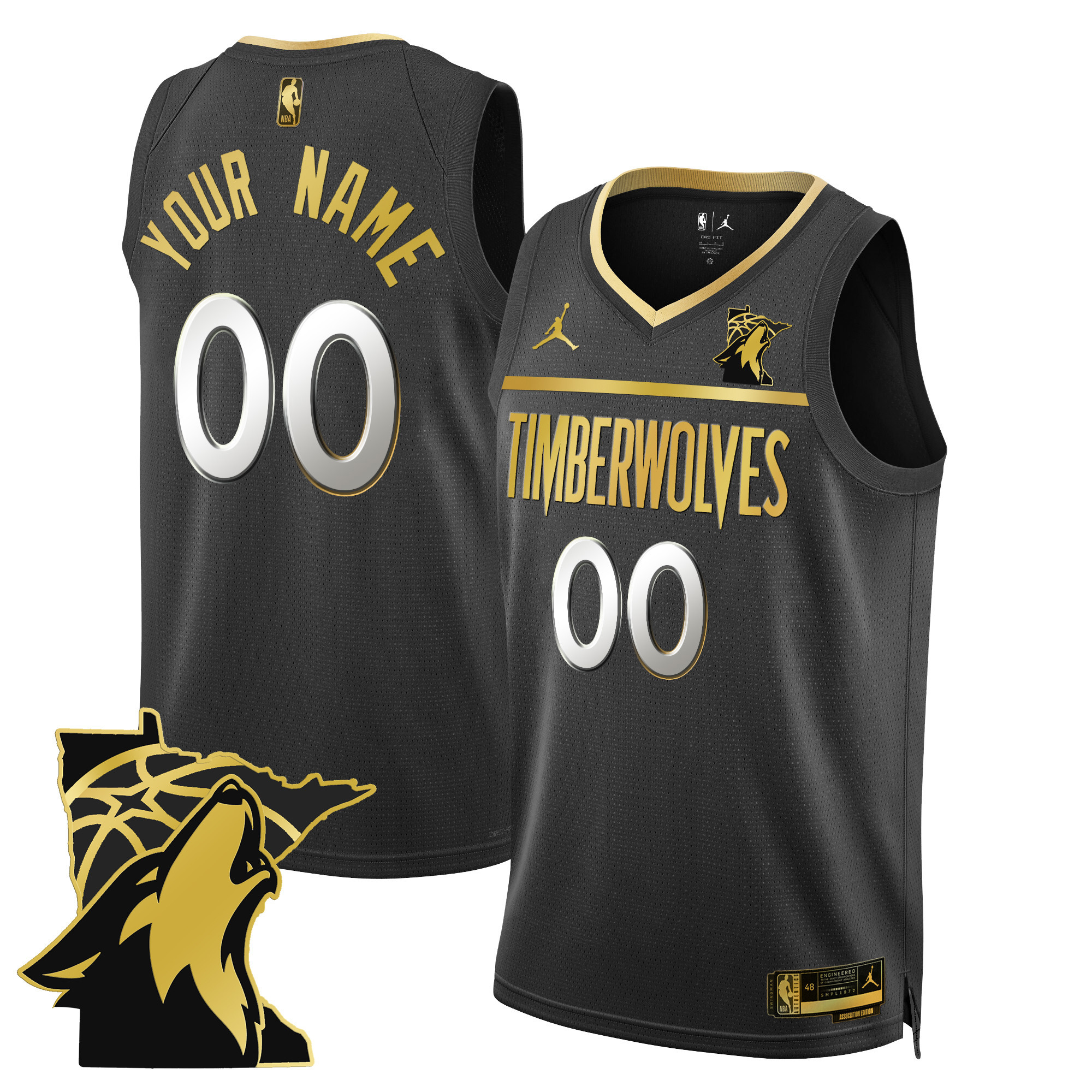 Minnesota Timberwolves Swingman Custom - Minnesota Patch Black Gold Jersey - All Stitched