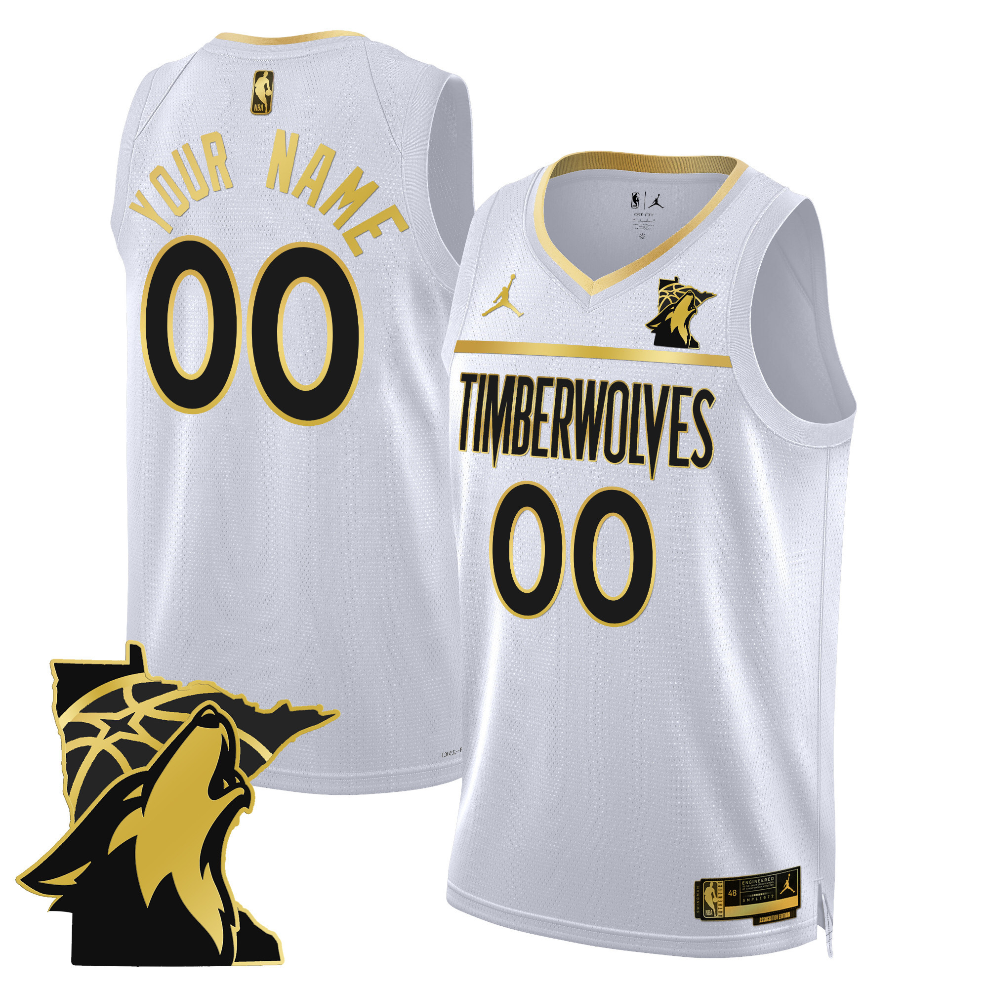 Minnesota Timberwolves Swingman Custom - Minnesota Patch White Gold Jersey - All Stitched