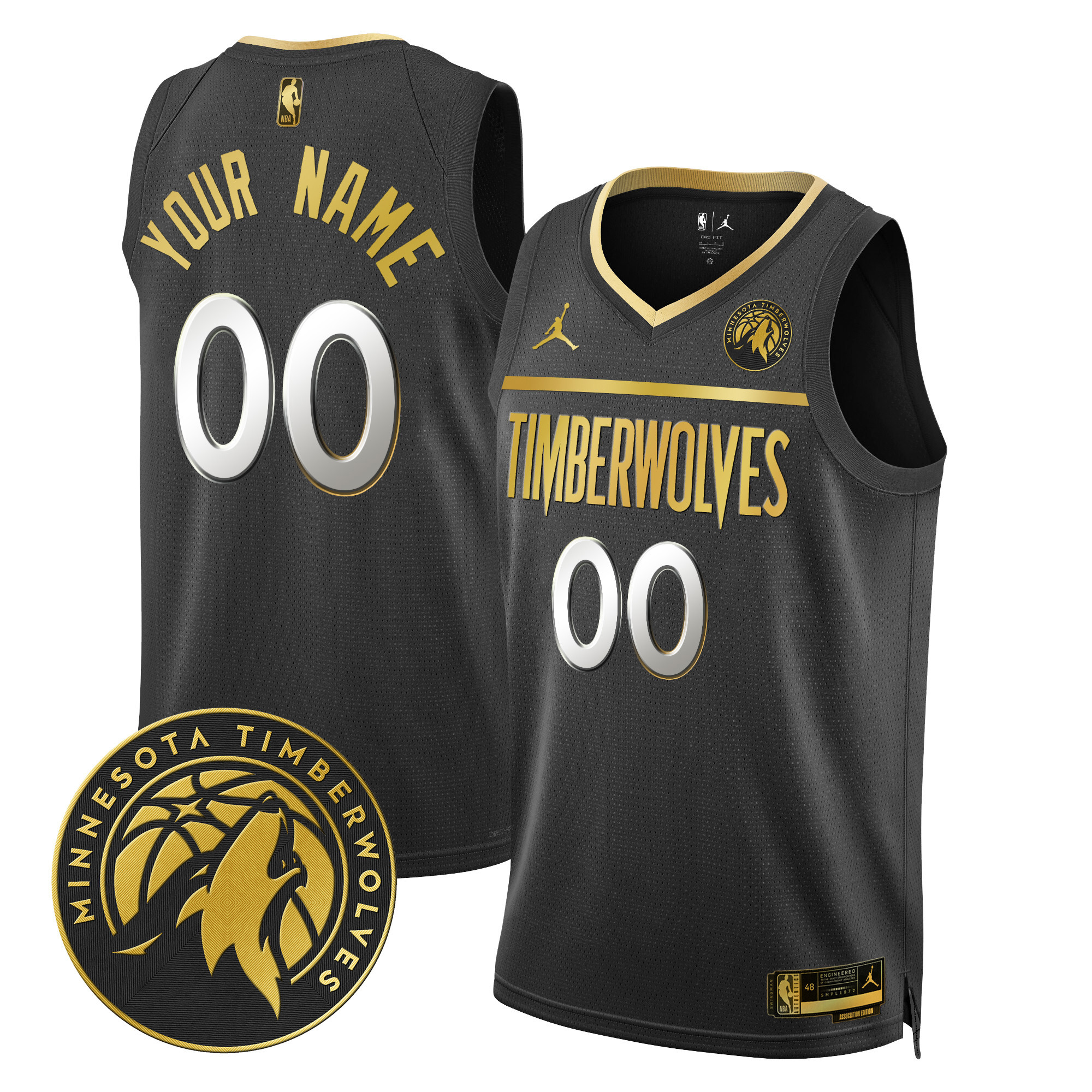 Minnesota Timberwolves Swingman Custom V2 Black Gold Jersey - All Stitched
