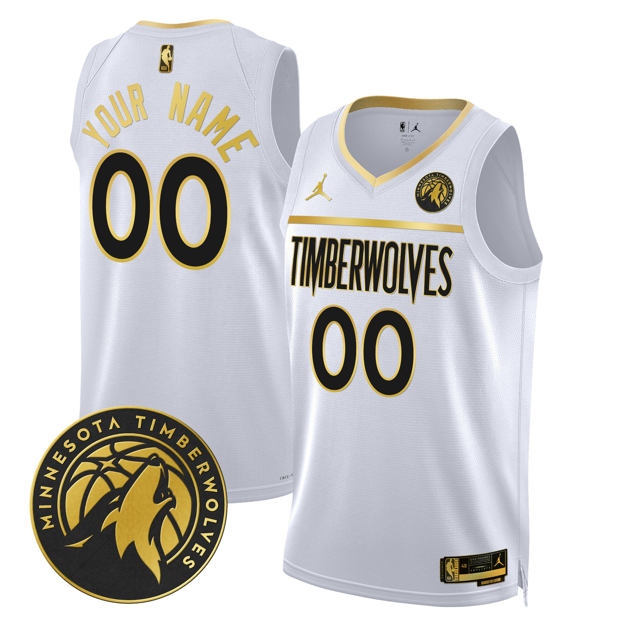 Minnesota Timberwolves Swingman Custom V2 White Gold Jersey - All Stitched