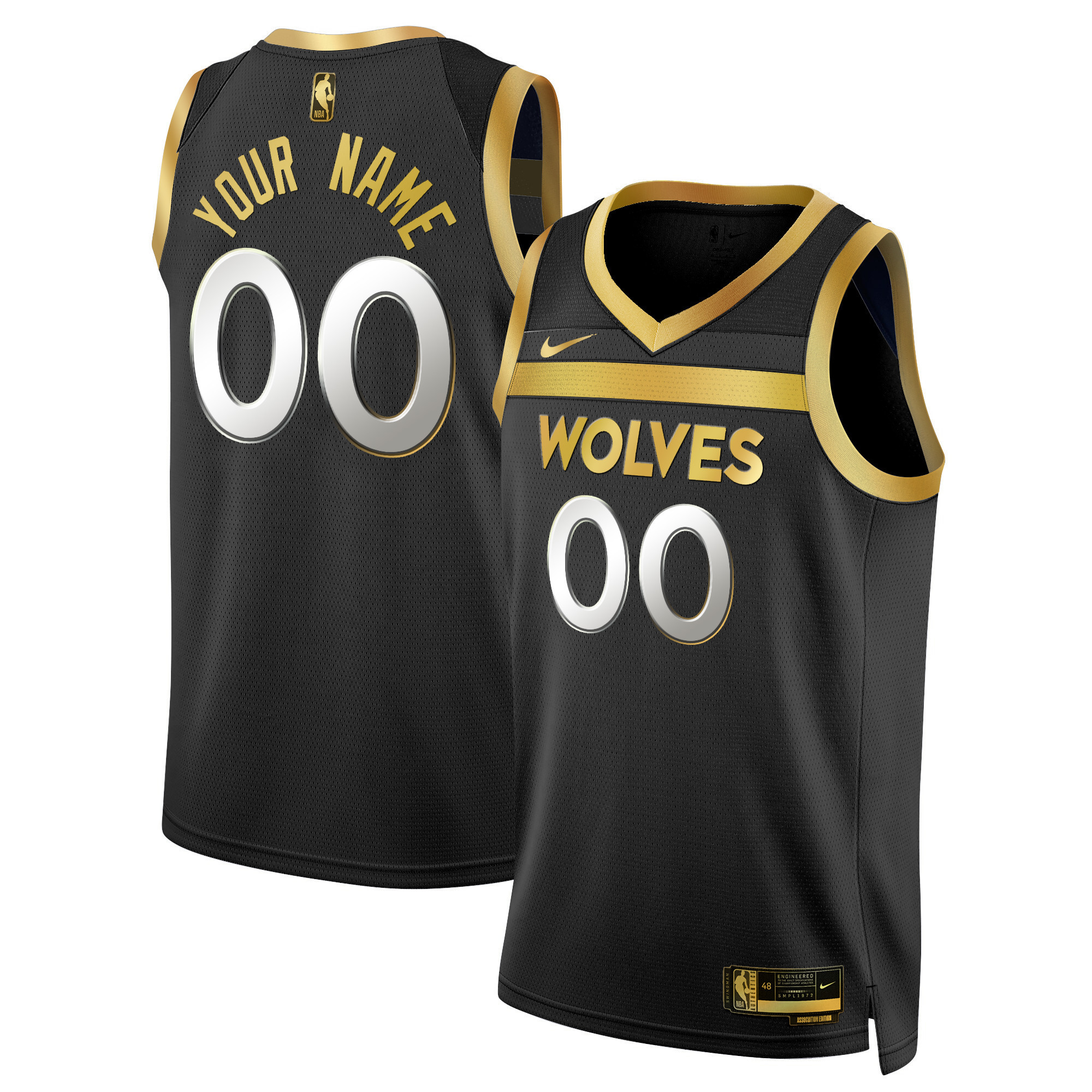 Minnesota Timberwolves Swingman Custom V3 Black Gold Jersey - All Stitched