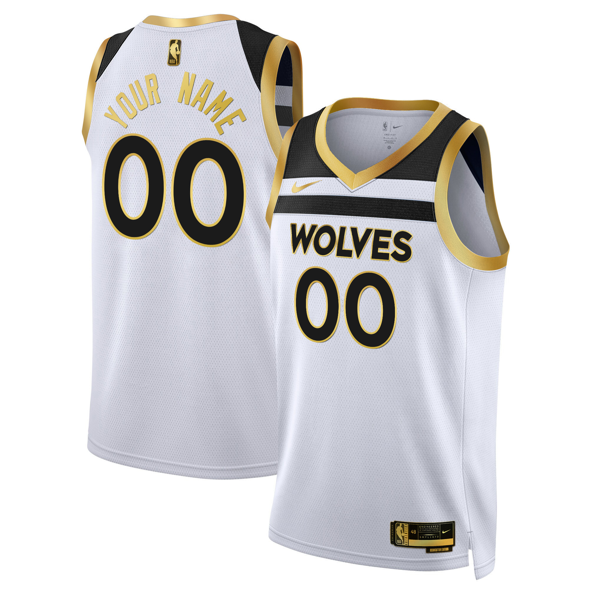Minnesota Timberwolves Swingman Custom V3 White Gold Jersey - All Stitched