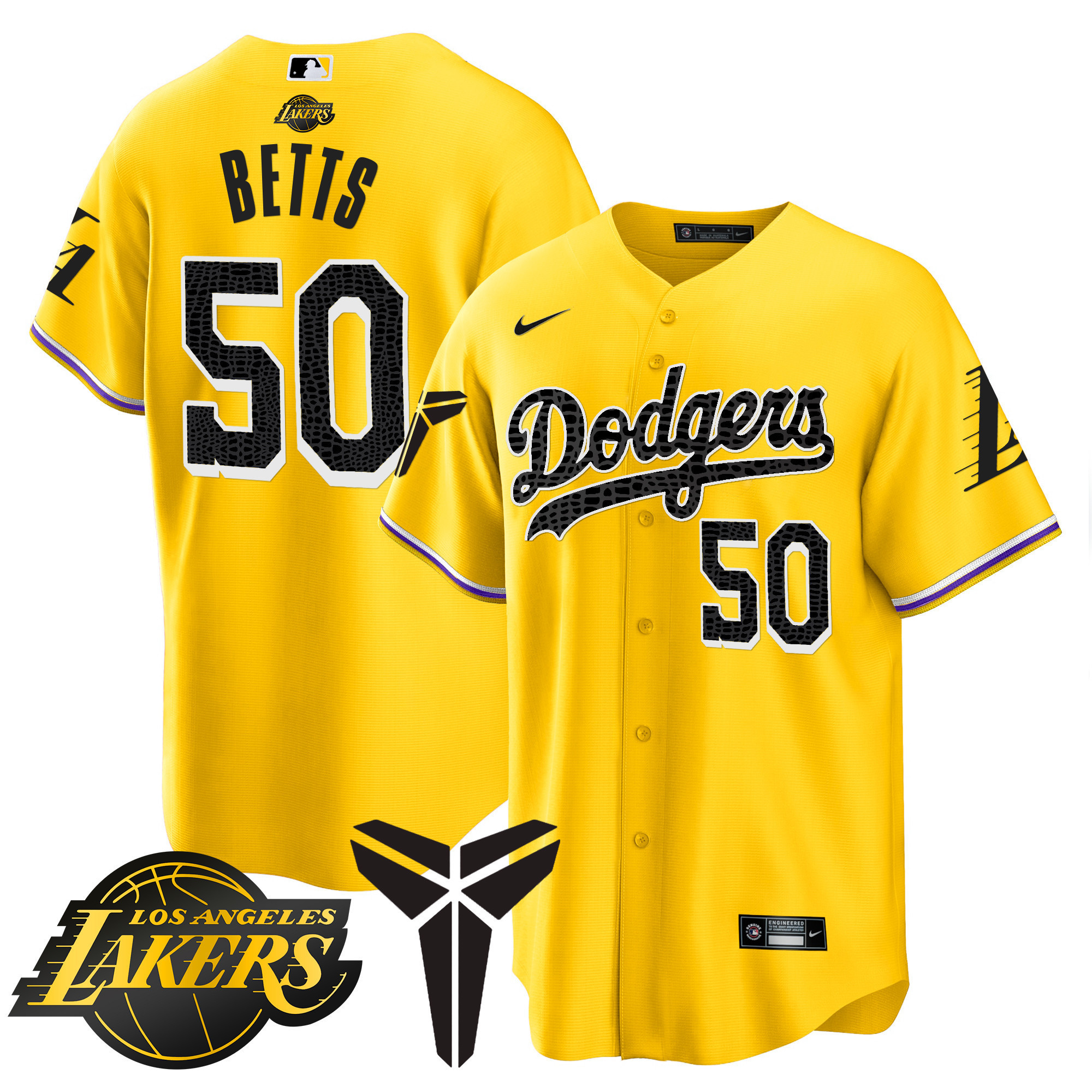 Mookie Betts Men's Los Angeles Dodgers Cool Base Mamba V2 Gold Jersey