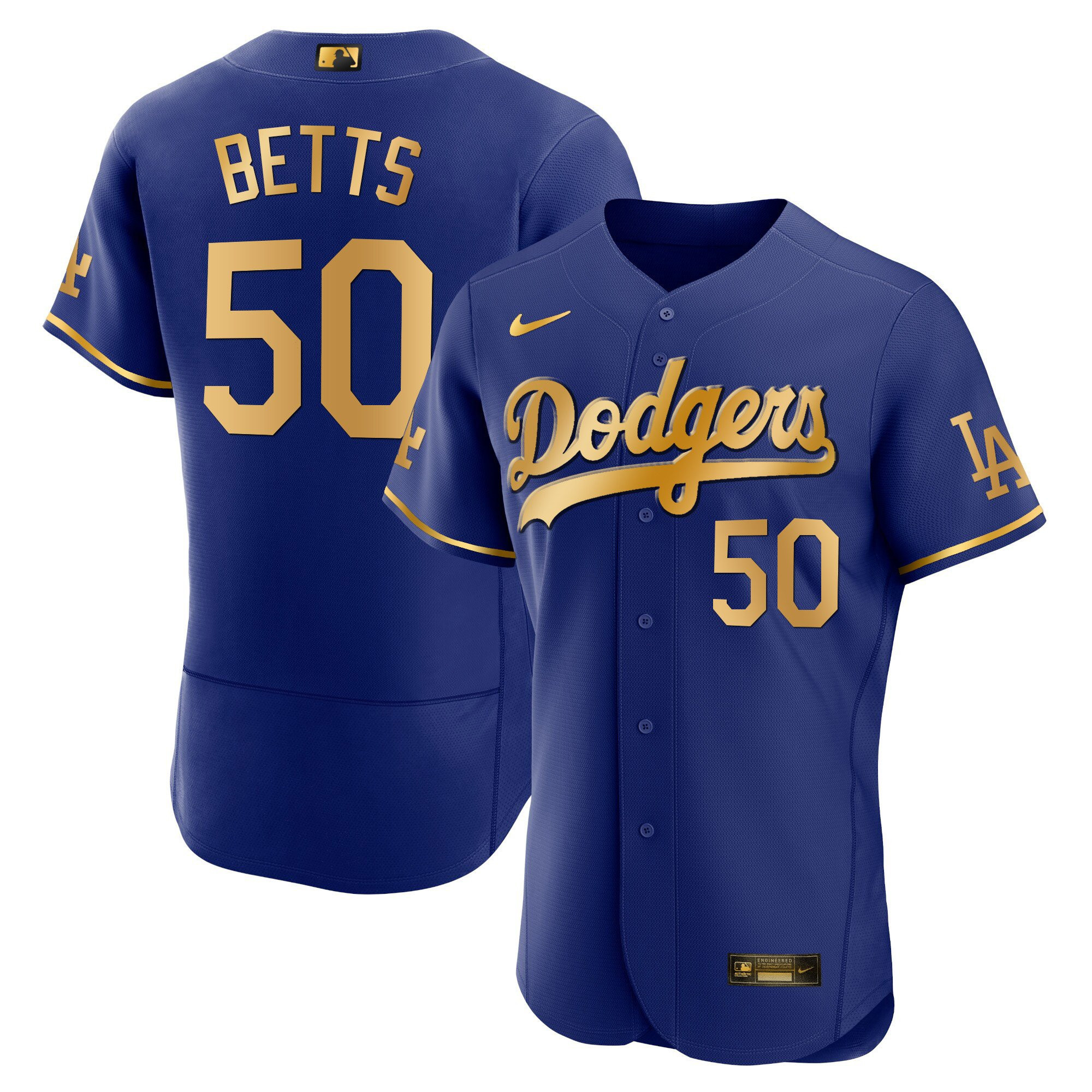Mookie Betts Men's Los Angeles Dodgers Flex Base Gold Flex Royal Gold Jersey
