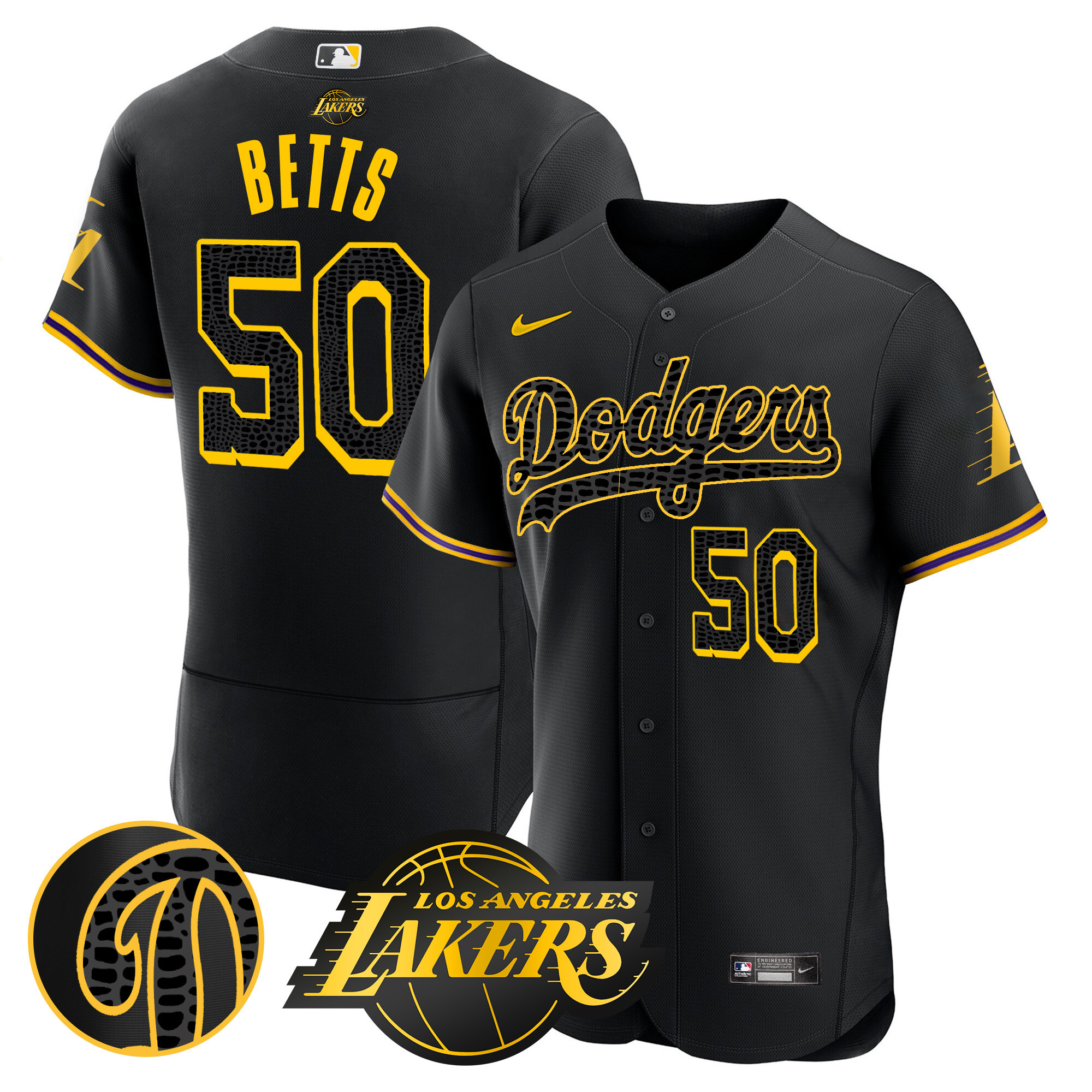 Mookie Betts Men's Los Angeles Dodgers Flex Base Mamba Black Jersey
