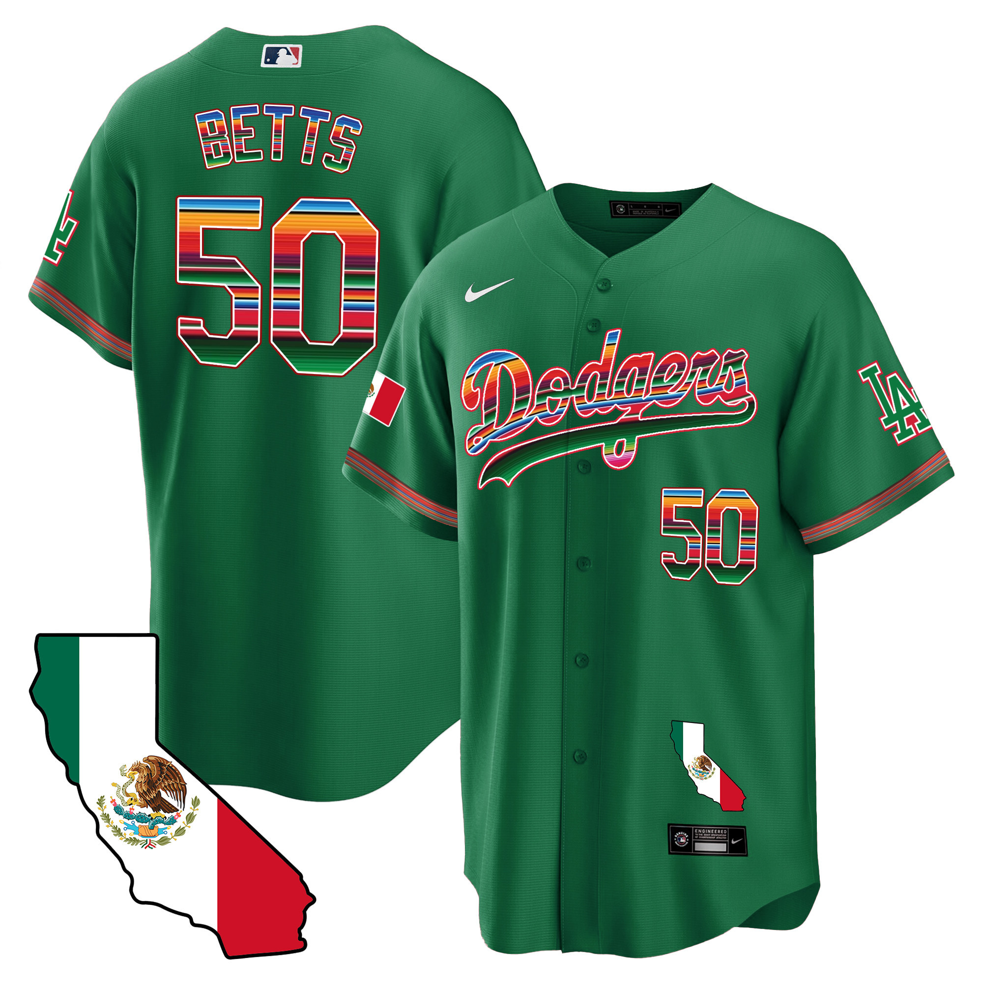 Mookie Betts Men's Los Angeles Dodgers Mexico California Map Cool Base Green Jersey