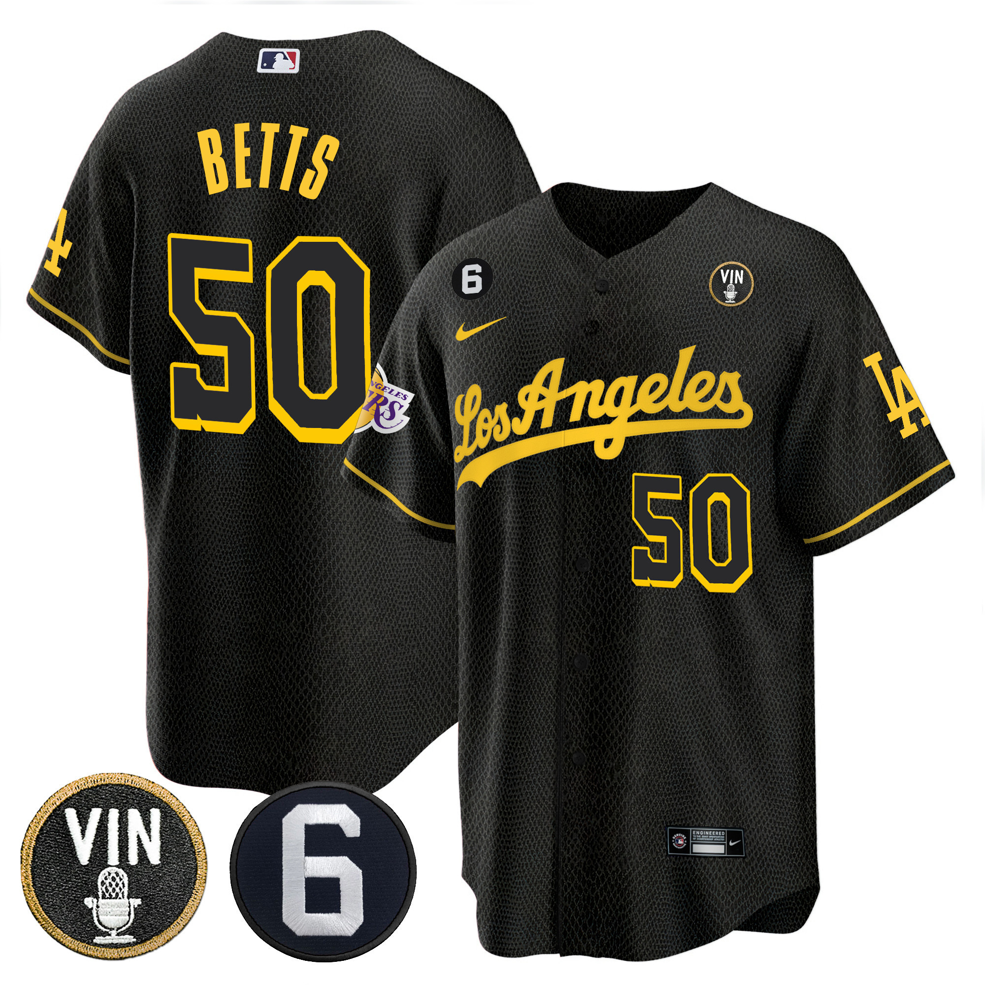 Mookie Betts Men's Split Los Angeles Dodgers - Lakers Cool Base Black Mamba Jersey