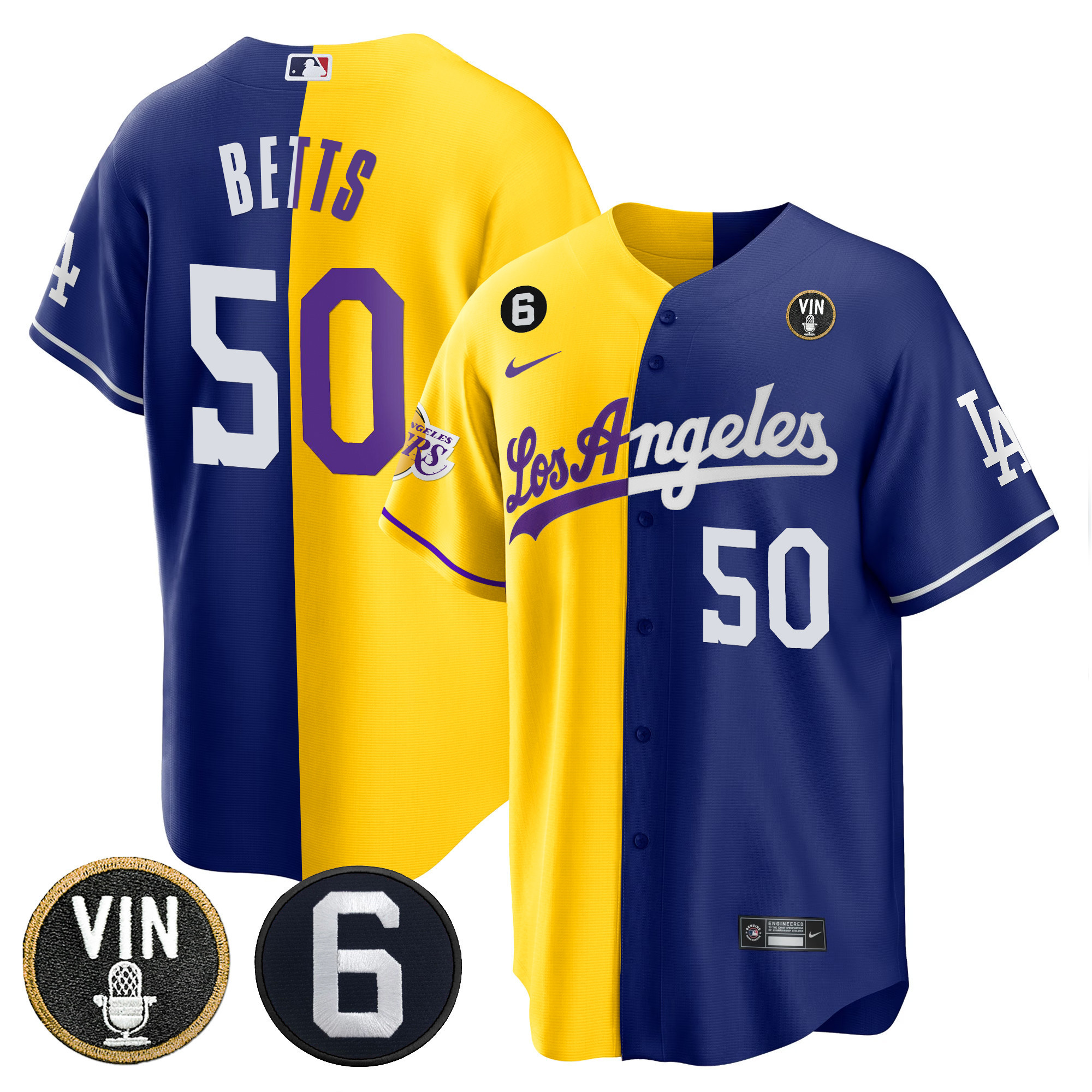 Mookie Betts Men's Split Los Angeles Dodgers - Lakers Cool Base Gold Royal Jersey