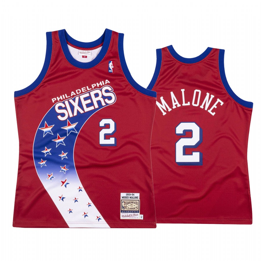 Moses Malone #2 Philadelphia 76ers Red Hardwood Classics Jersey