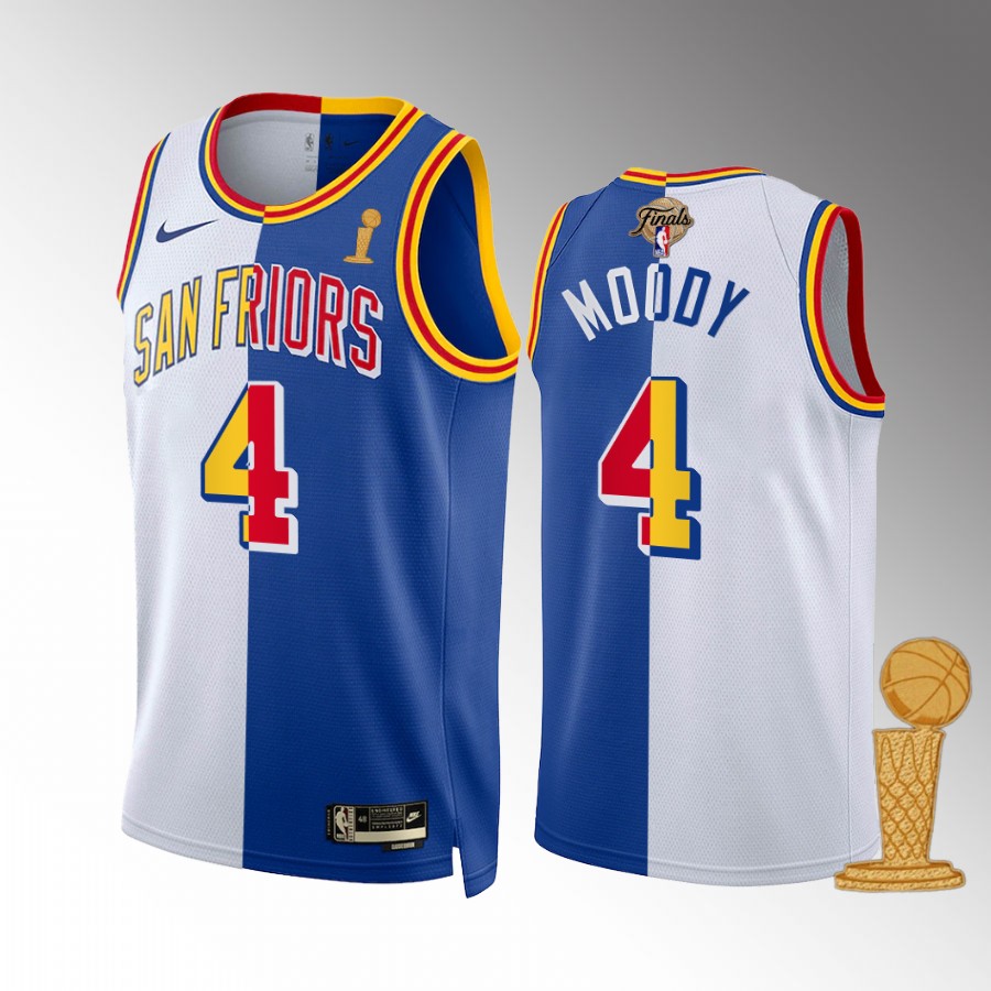 Moses Moody  Champions Golden State Warriors White Royal #4 Jersey Classic Split
