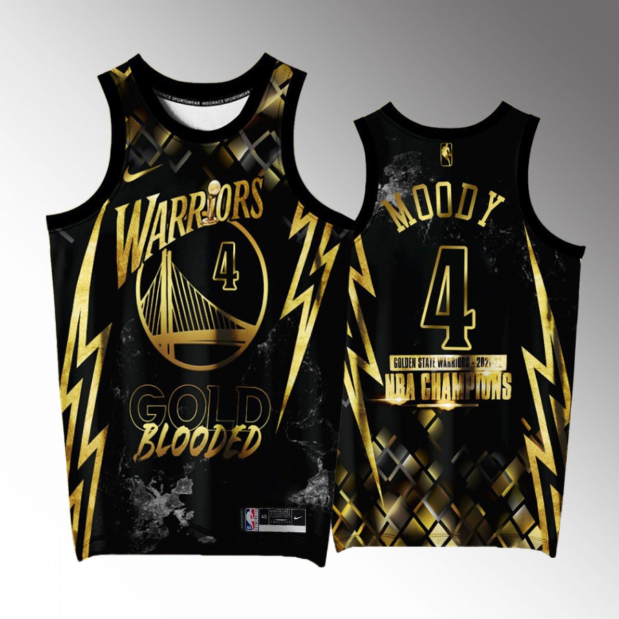 Moses Moody Golden State Warriors Black #4 Jersey Gold Program Champions Exclusive