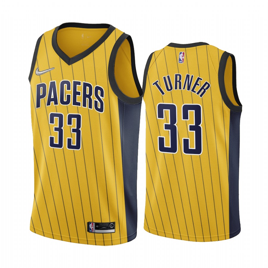 Myles Turner Indiana Pacers Earned Edition Gold #33 Jersey Swingman