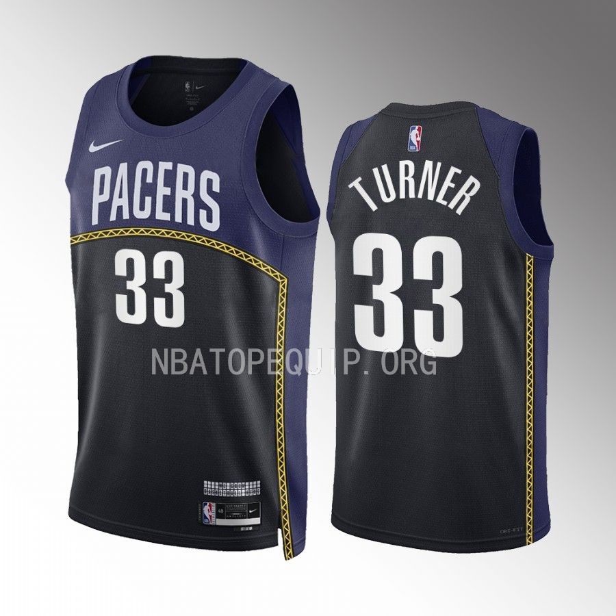 Myles Turner Indiana Pacers City Edition Black Navy #33 Jersey Swingman