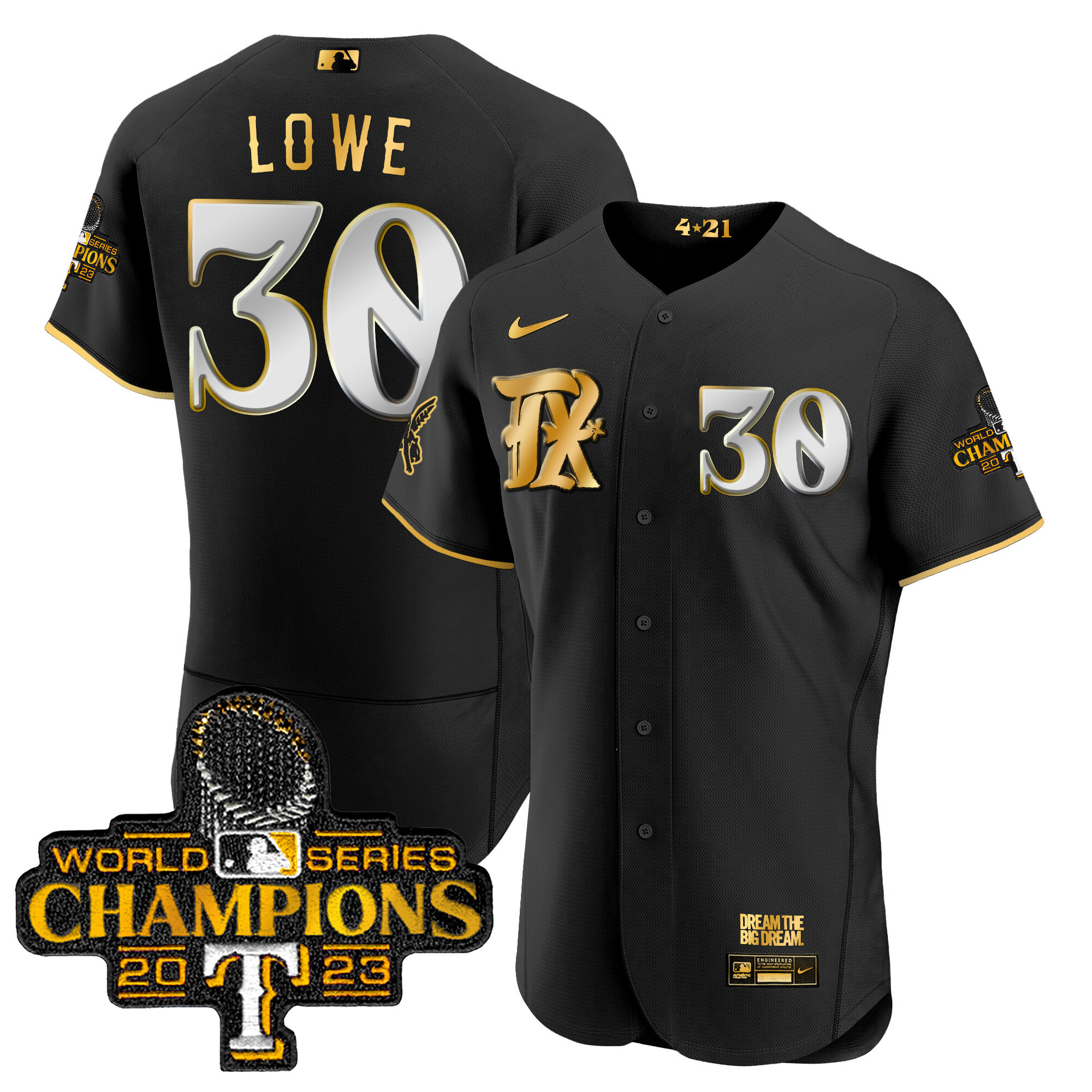 Nathaniel Lowe Men's Texas Rangers World Series Champions City Connect Flex Gold Black Gold Jersey
