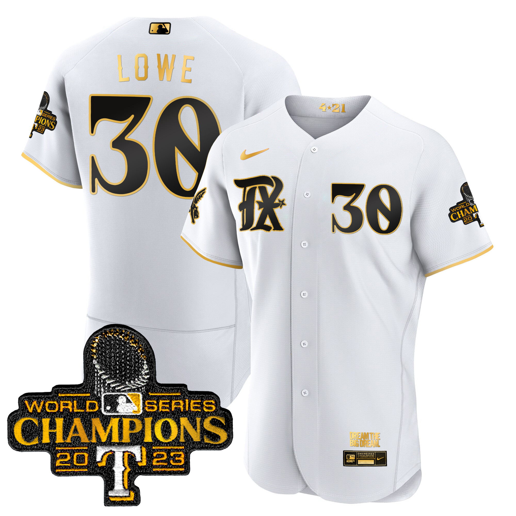 Nathaniel Lowe Men's Texas Rangers World Series Champions City Connect Flex Gold White Gold Jersey