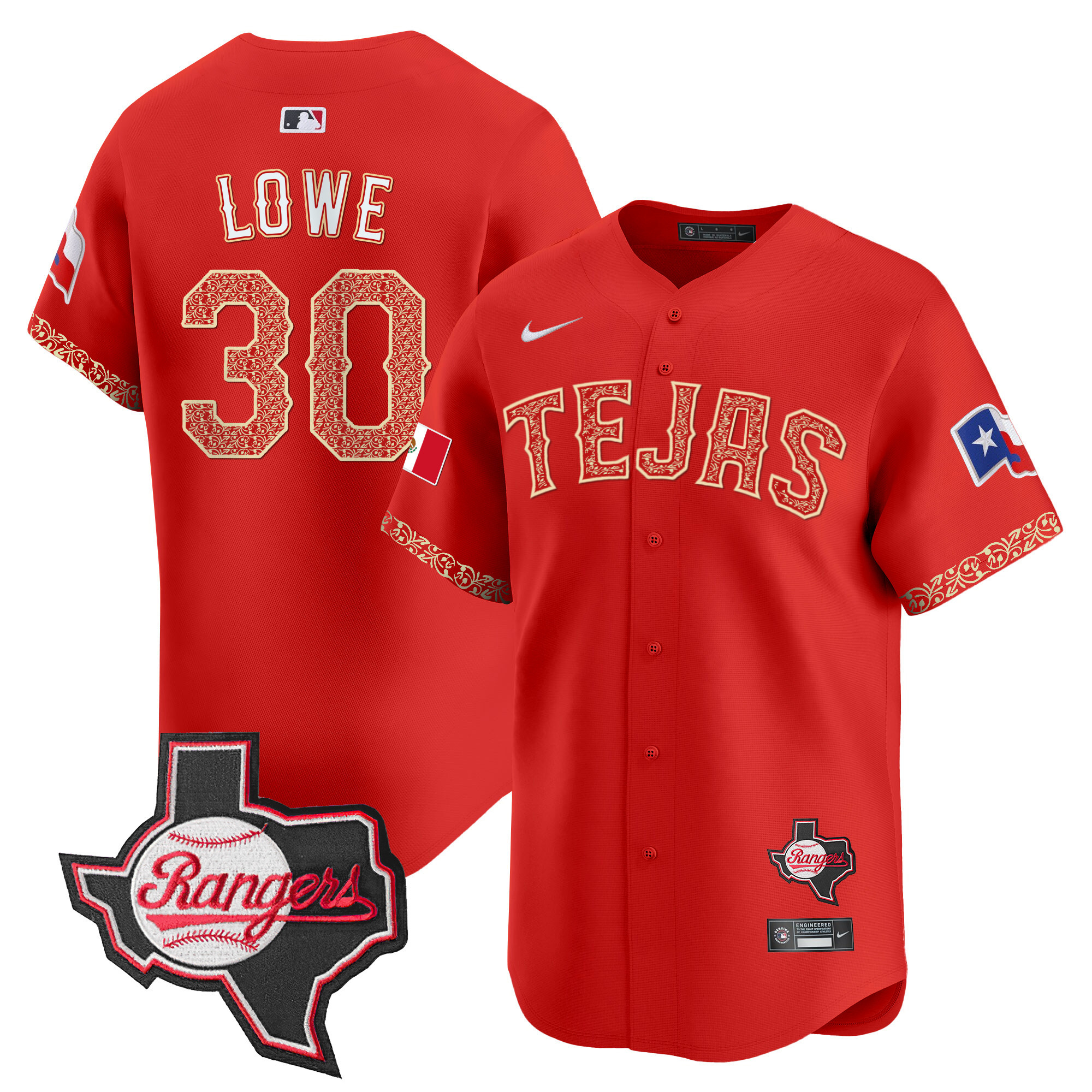Nathaniel Lowe Men's Texas Rangers Mexico Texas Patch Vapor Premier Limited Red Jersey