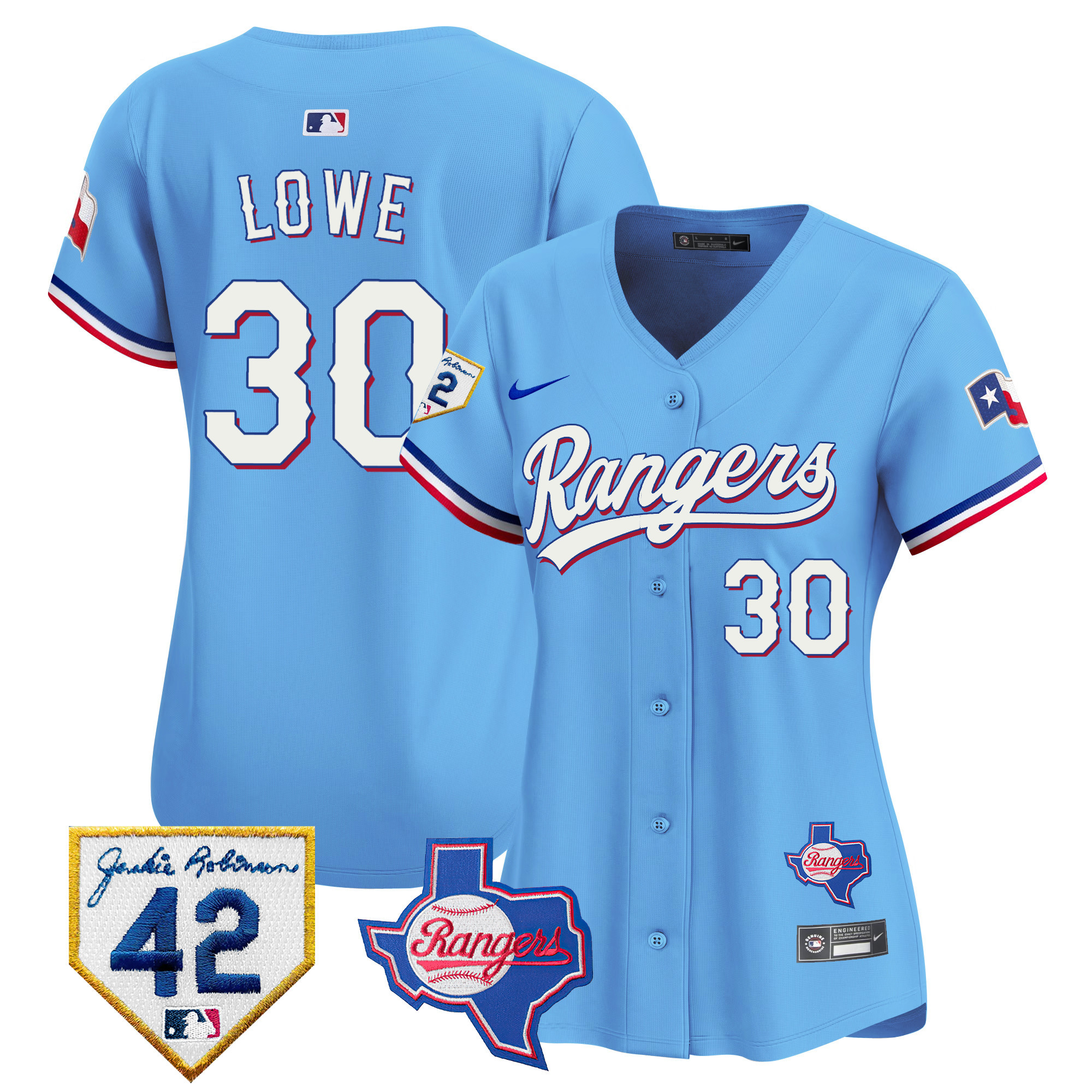 Nathaniel Lowe Women's Texas Rangers Jackie Robinson Patch Vapor Premier Limited Blue Jersey