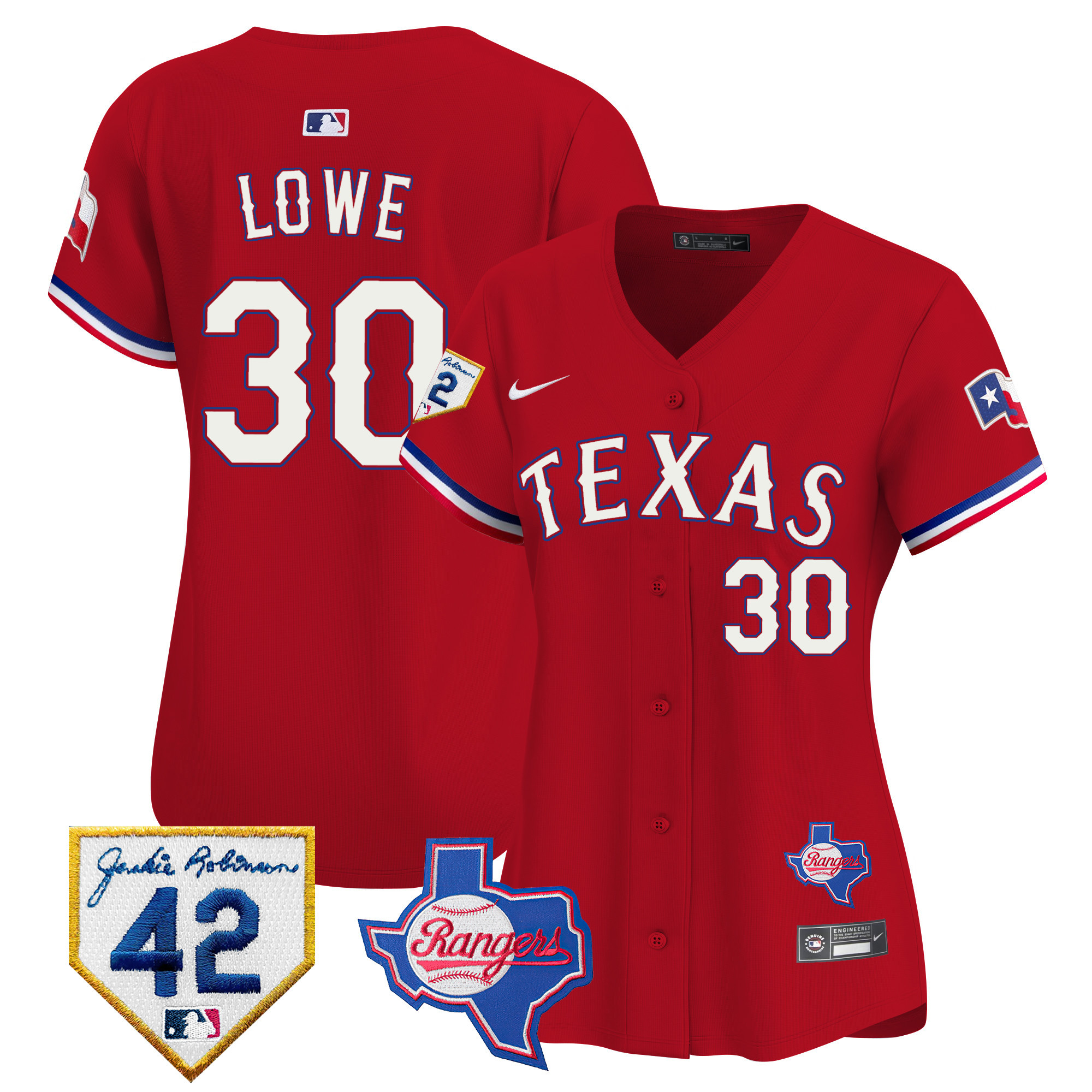 Nathaniel Lowe Women's Texas Rangers Jackie Robinson Patch Vapor Premier Limited Red Jersey